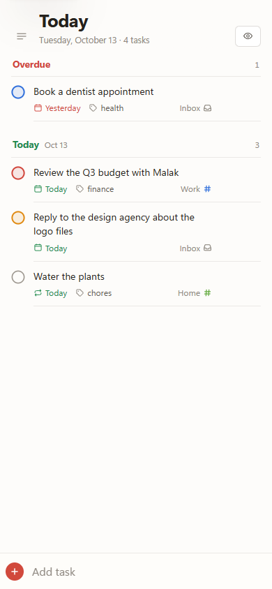 The same tasks in the Tasklist Android app